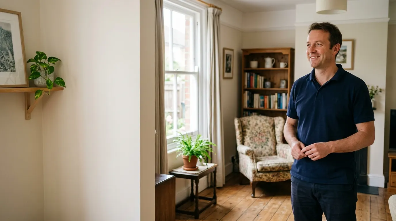A friendly HouseClearances team member in a bright, tidy British living room
